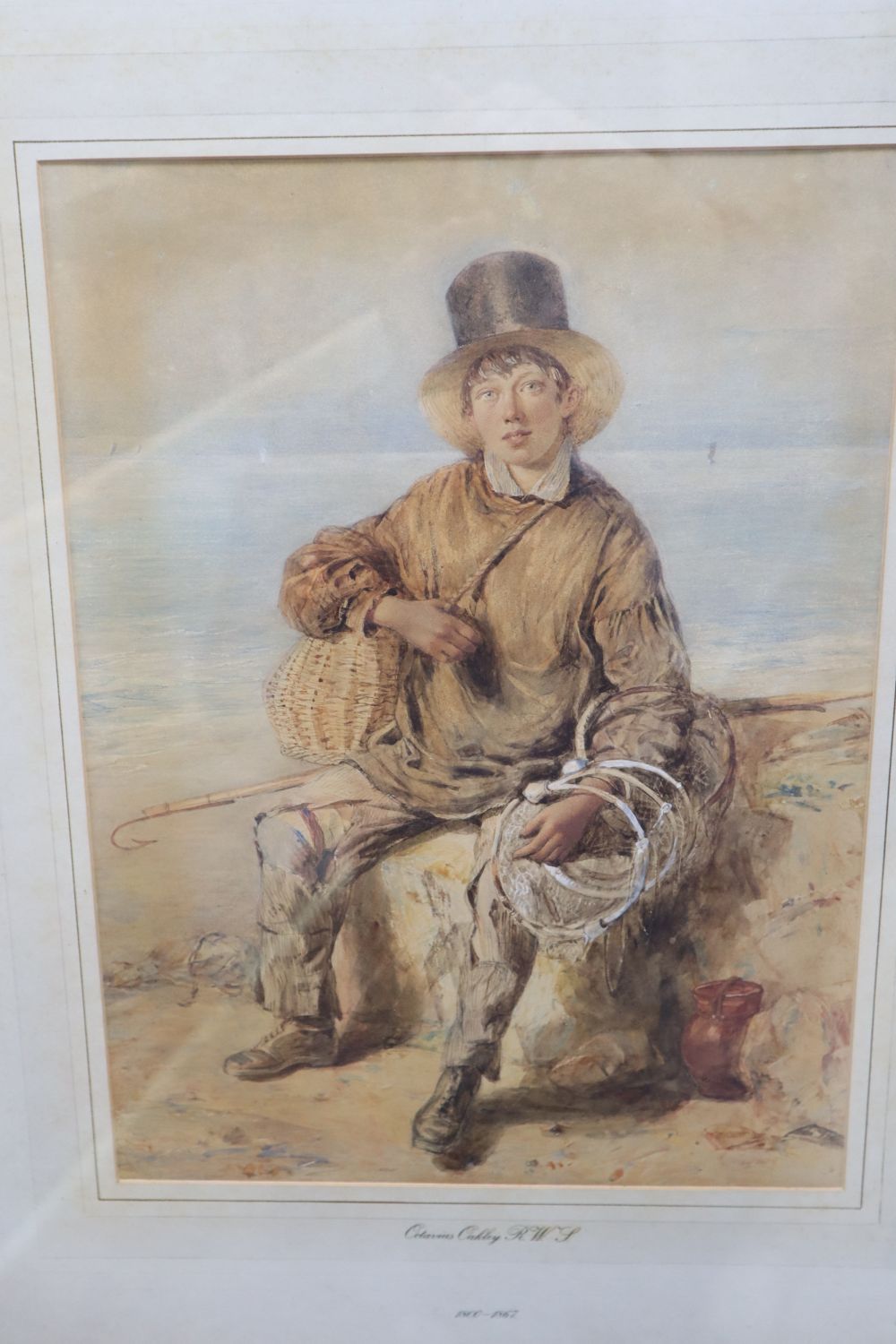Octavius Oakley (1800-1867), watercolour, Fisherboy on the shore, unsigned, 34 x 25cm